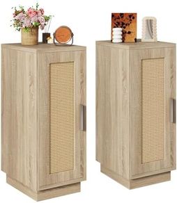 Slim Bedside Table Set of 2, Rattan