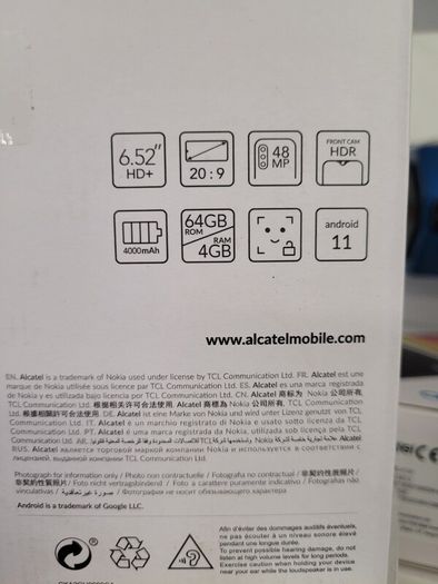 Brand New Alcatel 3L 2021 Jewelry Black 6.52" 64GB 4G Dual Sim Unlocked Android Smartphone (48MP Camera).