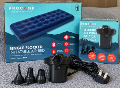 ProCamp Single Inflatable Air Bed + Electric Pump, Camping Guest Bed Bundle