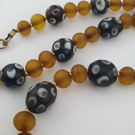 Antique Venetian African Style Eyes & Yellow Brown African Glass Beads Necklaces