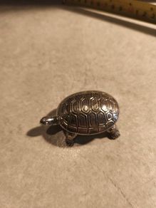 Vintage Mini Metal Turtle Trinket Box /Figurine /Pillbox /Tiny Turtle / portable ashtray.