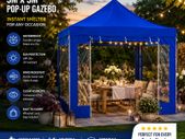 10ft x 10ft  Blue Pop-Up Gazebo with Clear Sidewalls & Wheeled Carry Bag  3m x 3m
