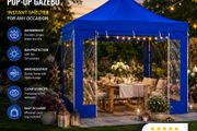 10ft x 10ft  Blue Pop-Up Gazebo with Clear Sidewalls &amp; Wheeled Carry Bag  3m x 3m