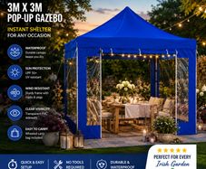 10ft x 10ft  Blue Pop-Up Gazebo with Clear Sidewalls & Wheeled Carry Bag  3m x 3m