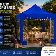 10ft x 10ft  Blue Pop-Up Gazebo with Clear Sidewalls & Wheeled Carry Bag  3m x 3m
