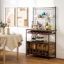 Kitchen rack with work surface, metal grid panels, 5 hooks, kitchen cabinet for spices, pots, pans, brown Image 5