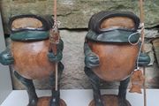 Pair of Hand Carved Wooden Fishing Frog Figures