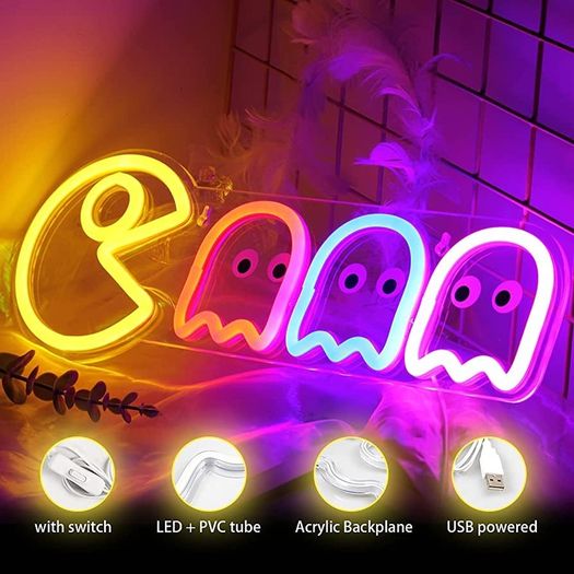 Neon Signs Specter LED Lights Sign Gamer Room Retro Arcade Decor 17x5.9 with USB/Switch Ghost Neon Kids Lights Hang up for Gaming Zone Man Cave