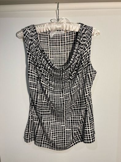 Calvin Klein Black/White Sleeveless Cowl-Neck Top