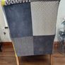 Stunning Queen Anne armchair. Ochre and grey velvet and tweeds with solid oak legs. Collection only Swords area. Image 3