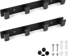 2 Pack Coat Hooks Wall Mounted, Black Coat Rack with 4 Hooks Heavy Duty Towel Hook Wall Hooks Organizer for Hanging Towels, Clothes, Bags, Hat