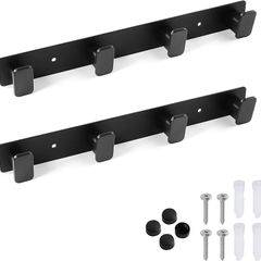 2 Pack Coat Hooks Wall Mounted, Black Coat Rack with 4 Hooks Heavy Duty Towel Hook Wall Hooks Organizer for Hanging Towels, Clothes, Bags, Hat