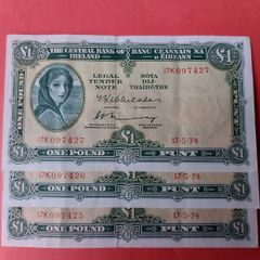 Lady Lavery Three Consecutive One Pound Notes