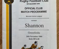 1989 Young Munster v Shannon - Munster Senior League Programme