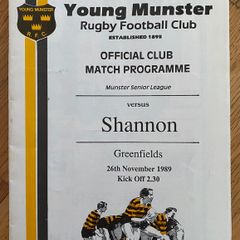 1989 Young Munster v Shannon - Munster Senior League Programme