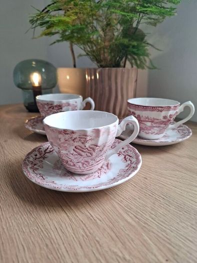 Antique Myotts Country Life Staffordshire 3 cups & Saucers