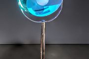 Tall chrome space age eyeball lamp