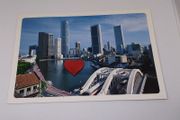 Singapore Postcard - Showing Old and Modern Buildings On The Banks of Singapore River with Elgin Bridge in The Foreground  - 1990