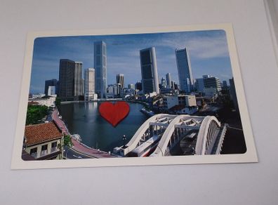 Singapore Postcard - Showing Old and Modern Buildings On The Banks of Singapore River with Elgin Bridge in The Foreground  - 1990