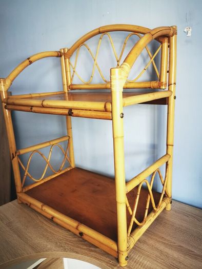 Vintage Rattan Bamboo coffee table and display stand