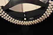 ladies dressy black velvet top embellish with faux pearls at neck q