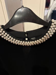 ladies dressy black velvet top embellish with faux pearls at neck q