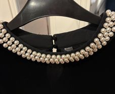ladies dressy black velvet top embellish with faux pearls at neck q