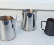 3 stainless steel milk frothing pitchers  used