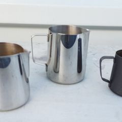 3 stainless steel milk frothing pitchers  used