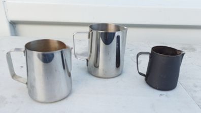 3 stainless steel milk frothing pitchers  used