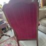 Antique French armchair crimson red striped velvet upholstery Image 7