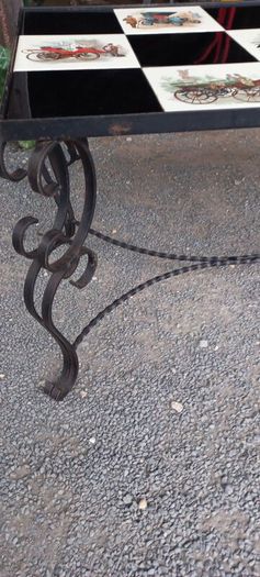 Table 1960s 70s Mid size coffee table hight sold Iron and tiles Top Heavy but Nice