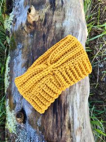 Handmade crochet warm headband, yellow wooly ear warmer