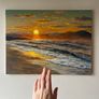 Original Oil Painting, Seascape Wall Art, Sunset Sea Large Art, Ocean Large Wall Art 60/80 Cm Image 2