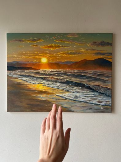 Original Oil Painting, Seascape Wall Art, Sunset Sea Large Art, Ocean Large Wall Art 60/80 Cm