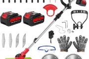 Cordless Garden Strimmers,Electric Cordless 21v Grass Strimmer with 2 X 2000mAh Battery, Adjustable Metal Blades,Garden Trimmer Telescopic Lightweight with Roller, 850W, for Gardens