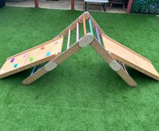 HAPPYMOON Pikler colored climber with two colored ramps, climbing triangle, Montessori climbing gym