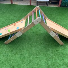 HAPPYMOON Pikler colored climber with two colored ramps, climbing triangle, Montessori climbing gym