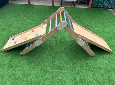 HAPPYMOON Pikler colored climber with two colored ramps, climbing triangle, Montessori climbing gym