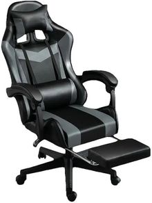 Gaming Chair Ergonomic Computer Chair Office Chair Desk Swivel Chair Adjustable Reclining Footrest Cushion Grey New!