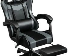 Gaming Chair Ergonomic Computer Chair Office Chair Desk Swivel Chair Adjustable Reclining Footrest Cushion Grey New!