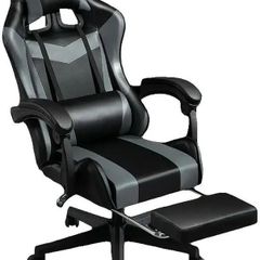 Gaming Chair Ergonomic Computer Chair Office Chair Desk Swivel Chair Adjustable Reclining Footrest Cushion Grey New!