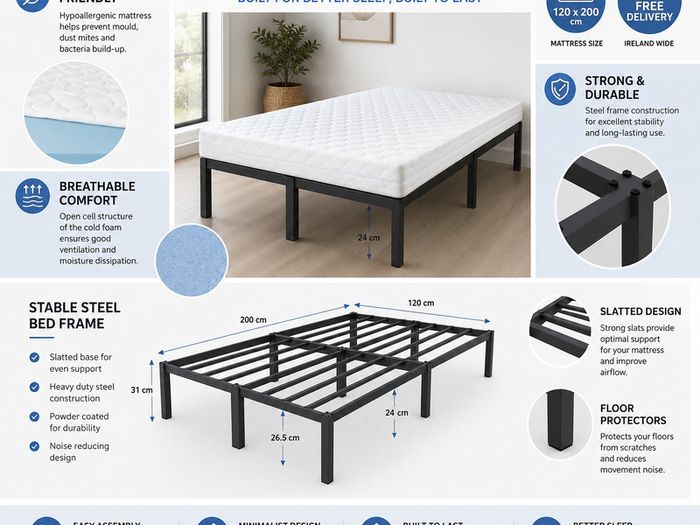 Small Double Metal Bed Frame with Mattress