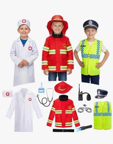 3 in 1 Kids Role Play Costumes, 13 Pieces Fancy Dress up Set for Boys Age 3-7, Birthday Halloween Costumes for Kids & Toddlers