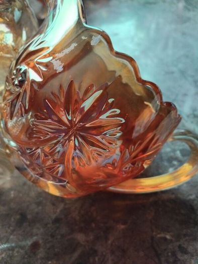 A Beautiful 2piece Carnival Glass Milk Jug And Sugar Bowl