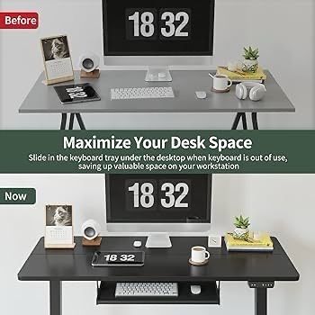 NEW SALE | Height Adjustable Electric Standing Desk with Keyboard Tray, 100 x 60 cm Sit Stand up Desk with Splice Board, Black Frame/Black Top