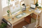 L Shaped Desk with Power Outlets 100x70 cm Corner Computer Desk Writing Table, Reversible Large Storage Shelves, Bookshelf Workstation for Study Play Work Bedroom Home Office Beige