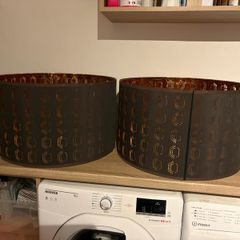 2 Black and gold large lampshades.