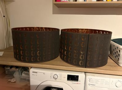 2 Black and gold large lampshades.