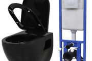 Wall-Hung Toilet with Concealed Cistern Ceramic Black